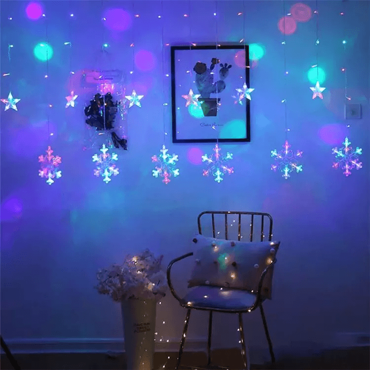 Lampki płatki śniegu gwiazdki świąteczne światełka kurtyna 138LED